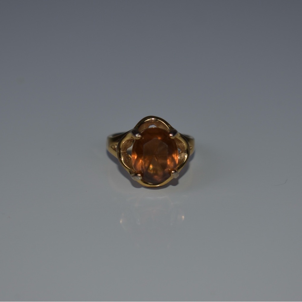 18K G.E. Amber glass stone gold ring - Picture 8 of 17